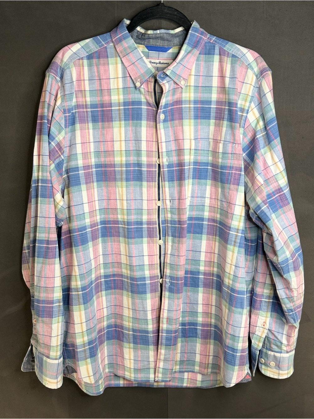 Tommy Bahama Coastline Shirt Mens Large Plaid Pastel Pink Blue